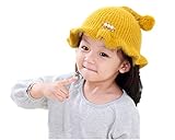 プリンセスハット 女の子 の帽子 女の赤ちゃん 冬 暖かいニット帽子 子供のかぎ針編み 毛玉 ビーニー 2 - 5ヶ歳用キャップ (黄)