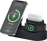 【elago】 MagSafe 充電器 AirPods / Apple Watch 磁気充電ケーブル 対応 スタンド トレー MagSafe充電器 & Lightning & AppleWatch充電機 ケーブル 3台 収納 卓上 ドック ナイトスタンド モード 対応 卓上スタンド [ マグセーフ AppleWatch AirPods 充電ケーブル 対応 ] CHARGING HUB TRIO ブラック