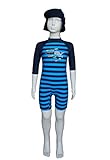 Bonverano ベビー水着　男の子　ワンピース　半袖ラッシュガード　キャップ付き　２点セット　UPF50+　紫外線対策　UVカット(4T クジラ)