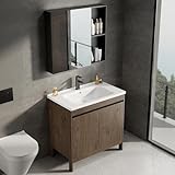 PFLife 洗面化粧台 洗面台 陶器製 扉付き収納 組立簡単 全収納タイプ 洗面ボウル付 省スペース 混合水栓 (ミラーキャビネットセット, 60*40*80cm)