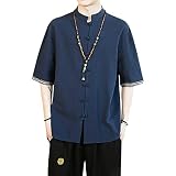 [FOMANSH] 麻シャツ メンズ リネン 羽織り 和式 立て襟 半袖 カジュアル チャイナボタン 開襟シャツ 春 夏