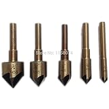5 ピース 82度5 フルート角カウンター シンク ビット tri-フラット シャンク皿ドリル ビット セット木材面取り 1/4 "、 3/8" 、 1/2 "、 5/8" 、 3/4"
