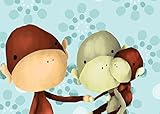 Oopsy daisy The Three Monkeys , Blue Stretched Canvas Wall Art by Meghann O'Hara, 14 by 10-Inch [並行輸