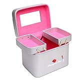 ［ドリーマー］　コスメボックス　メイクケース　化粧BOX　トイレタリーケース　仕分　大容量　基礎化粧品入れ　オシャレ　軽量　耐久性　美容　トラベル　出張　ファスナー　ギフト　携帯的　取っ手付　ミラー付き　引き出し付き　銀色　シルバー