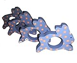 Easter Bunny Rabbit Wooden Napkin Rings, Set of 4 (Blue with Orange Flowers)