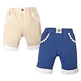 (ネイビー/95cm) ベビー服 女の子 ハーフ パンツ ボトム UZULAND 綿100％ ロールアップ レース ウエストゴム 女児 ベビー