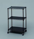 スチールシェルフ メタルシェルフ キャスター ウッドボード付きカラーメタルラック ブラック