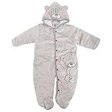 ベビー・赤ちゃん用 ブルーのお鼻 ふかふかテディーベア フードつきボディースーツ 長袖ロンパース カバーオール オールインワン つなぎ 冬 (9/12ヶ月) (グレー)