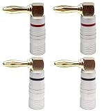 KUENZ バナナプラグ 24K 90°ターン金メッキスピーカーケーブルコネクタ アルミニウムメタルハウジング 12AWG-18AWG サイズ4mm (4個(2ペア、バナナプラグ))
