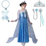 [KALAOK] コスプレ ディズニー風 プリンセス ドレス 登場 ハロウイン コスプレ 仮装 変身 コスチューム 誕生日 パーティー 豪華アクセサリー セット navy 140CM