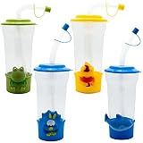 TukTek Kids First 4パックキュート動物パーティーSippy Cups蓋&ストロー16oz for Toddlers Duck Frog Dolphinアソートカラースタイルプラスチッ