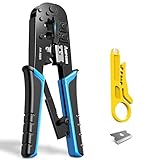 RJ45 圧着工具 LANコネクタ かしめ工具 RJ11/RJ45 6P/8Pに対応 【AMPCOM】 RJ45プラグ 圧着ペンチ ラチェットタイプ lanプラグ圧着 カット、ストリップ、クリンプ多機能圧着工具