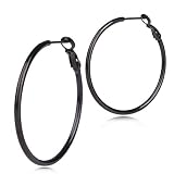 [Adelina Style] フープピアス 大きめ リングピアス 幅2mm レディースピアス サージカルステンレス アレルギーフリー 両耳 2個入 (ステンレス ブラック 40mm)