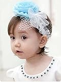 赤ちゃん ベビー ヘアバンド ヘアアクセ フラワー ビックフラワー レース お祝い お宮参り 新生児 ０歳 1歳 コサージュ (水色)