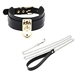 [DOKiDOKi] ハート型 カギ付き 首輪 ＆リード 人間用 お散歩 コスプレ 鍵付き パンク ロック ご主人様 奴隷 南京錠 PUレザー コスチューム SMグッズ 束縛具 手錠 コスプレ 首輪 調教 SMプレイ 拘束具 チョーカー 黒 (ブラック)