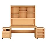 日本製 パソコンデスク 4点セット 木製 デスク 幅150cm 〔デスク+上置き棚+チェスト2台〕 ナチュラル