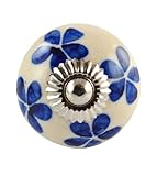 Set of 2 Blue Flower hand painted ceramic pumpkin knobs cabinet drawer handles pulls
