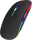 ワイヤレスマウス 静音 薄型 瞬時接続 小型 高感度 ブルートゥース ゲーミング USB充電式 2.4GHz 無線 Bluetooth5.2 Type-C充電式 3段階dpi切替 省電力 7色LEDランプ マウス ワイヤレス 3ボタン光学式 高耐久性 持ち運び便利 (ブラック)