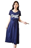 Easycos マタニティウェア 妊婦服 レディース 授乳服 ワンピース ブルー 長袖 夏着 フリー ゆったり ふわふわ オシャレ パジャマ 肌に優しい　 (女XXXL)