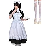 [AOTYP] メイド服 コスプレ 制服 4点セット レース柄 タイツ ワンピース コスチューム 仮装 レディース メンズ クラシカルメイド cosplay halloween イベント ブラック4XL
