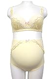 マタニティフラワーレースブラトップ＆ショーツセット　授乳機能付 (M, イエロー)