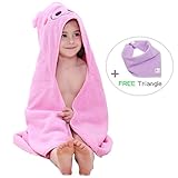 MICHLEY ッズ 可愛动物い フード付きバスタオル マント バスローブ ポンチョ おくるみ 寝袋 プールビーチ 冷房 対策 出産お祝い ギフト (ピンク)