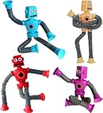 Ｄｕｔｏｔｉｍ 伸縮式 吸盤 ロボット おもちゃ LEDライト 4個 面白い ポップチューブ 形状変化 トレス解消 ストレッチ 吸引おもちゃ 感覚 おもちゃ 誕生日プレゼント （4pcsロボット）