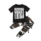 Tシャツ ズボン 男の子 ラウンドネック 半袖 ブラック Tシャツ 英字パターントップ カモフラージュ模様 ハレムパンツ 子供服 100 110 120 130 140（2-7歳） (6-7歳, ブラ