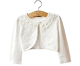 Candykids ボレロ カーディガン 子供 女の子 用 レース パール ピンク 白 キッズ 発表会入園 結婚 式 パーティー 等に 入園式 結婚式 パーティー (100cm, ホワイト3)