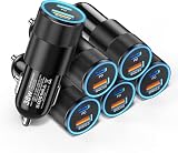 Ancekoy シガーソケット USB C カーチャージャー 2ポート 38W【PD20W+QC18W 急速充電】 PD3.0 対応 12V 車載充電器 (Black, 6-Pack)