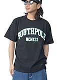 [サウスポール] Tシャツ メンズ 半袖 大きいサイズ カレッジロゴ プリント ブランド ゆったり ブラック/ホワイト L
