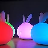 YCLM かわいいウサギLEDナイトライト子供のシリコーンバニーライト7色点滅USB充電式照明、子供のおもちゃの夜の光、ベッドルーム装飾的なテーブルランプ
