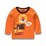 PANCY 子供服 春秋 長袖 Tシャツ キッズ トレーナー 丸い襟 男の子 女の子 可愛い 動物柄 ライオン くま キリン(オレンジ ライオン,140cm)