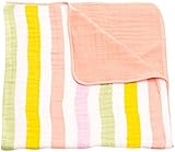 Little Unicorn Cotton Muslin Blanket Quilt - Cabana Stripe Yellow Pink Orange [並行輸入品]