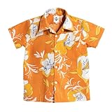 [マジュン] 国産シャツ かりゆしウェア アロハシャツ 結婚式 キッズ 半袖シャツ 開襟 グラスブレンド（キッズシャツ） オレンジ 90