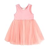 ガールズワンピース 女の子 ノースリーブ ドレス チュニック チュールスカート キッズドレス 子供服 プリンセススカート 子供ドレス (104cm, ピンク)