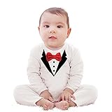 Domybest赤ん坊の男の子の紳士ちょう結びのロンパー ロングスリーブボディスーツ 新生児のクライミング服 七五三　プレゼント 誕生日パーティーウェア 0-2歳の子供に適して