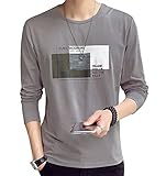[JHIJSC] Tシャツ メンズ 長袖 無地 綿 春 ゆったり プリント おしゃれ 大きいサイズ (JP, アルファベット, M, グレー)
