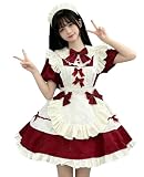 [KALAOK] コスプレ メイド服 メイド コスプレ衣装 大人 フルセット 学園祭 可愛いコスプレ 8295red L