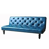 ヴィンテージ調レザーソファベッド 昼間は3Pソファ夜はシングルベッド 2wayベッド レザーソフ/ブルー