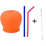 幸せな シリコンコップカバー セット ストロー付き 専用ブラシ付き こぼれない 漏れない シリコン蓋 シリコンキャップ 子供用 年寄り 安全 衛生 全5色 (オレンジ)