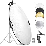 NEEWER 32"/80cm ライトレフ板 クランプ/ハンドグリップ付き 3/8"ネジ 5in1折りたたみ式丸型ディフューザー 半透明/シルバー/ゴールド/ホワイト/ブラック 写真照明 屋外照明に適用 RF-80II