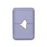 [YANS] 【ほっこり猫デザイン×大人かわいい】 MagSafe対応 カードケース 猫シルエットデザイン PUレザー スマホ背面カードホルダー ブラック/シルバー/ピンク/ラベンダー iPhone Android通用 磁気カードポケット ミニマリスト 小型 (パープル)