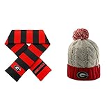 NCAA Georgia Bulldogs Striped Rugby Scarf and gustビーニー帽子2パックバンドル