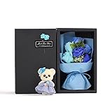 MINENA ソープフラワー 石鹸 花 バﾗ 花束 可愛い熊付き 香り付き ギフト プレゼント 母の日 誕生日 女性(ブルー)