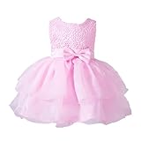 Candykids ベビードレス ベビーデイジー 結婚式 セレモニードレス フォーマルドレス 子供服 女の子 赤ちゃん お宮参り ティアードスカート　ベビードレス フォーマルドレス (XL, ピンク)