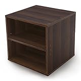 キューブボックス 収納 正立方体 棚付き 3段階調節 縦横使える リアル木目調 組み合わせ自由自在 幅39cm 1個単品販売 シェルフタイプ ウォルナット