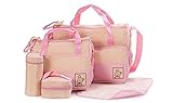 Cute Minor多機能 マザーズバッグ 可愛い　ママバッグ ハンドバッグ 親子バッグセット デイリーバッグ ショルダー トート 斜め掛けもOK ドット５点セット (ピンク)