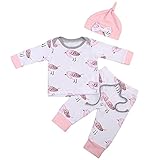 杜屋トヤ　新生児服　ルームウェア　上下セット　バード　長袖Ｔシャツ　パンツ　帽子　かわいい　ナチュラル　洋式　秋　冬　カジュアル　遊び　お出かけ　プレゼント　女の子　赤ちゃん　70/80/90/100