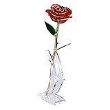 Sumnacon Authenticローズ – Real Rose with Long Stem Dipped in 24 Kゴールド、ラッカー塗装レッドローズwithローズスタンド、ギフトボックス、
